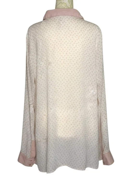 Free People Horse Print Sheer Western Tunic Top Shirt Blouse White Pink M - Picture 7 of 9